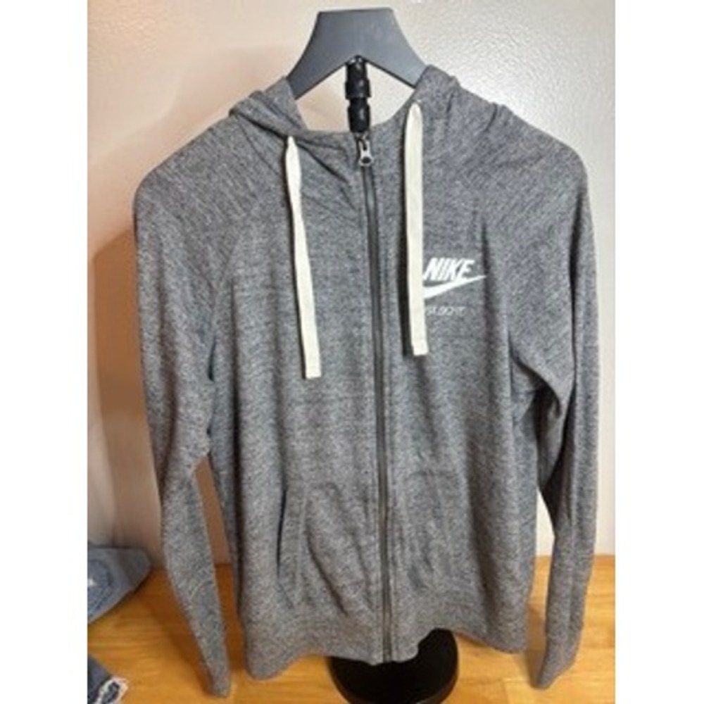 Y2K Nike Women's Grey Heathered Full Zip Hoodie "Just Do It" Logo Size M